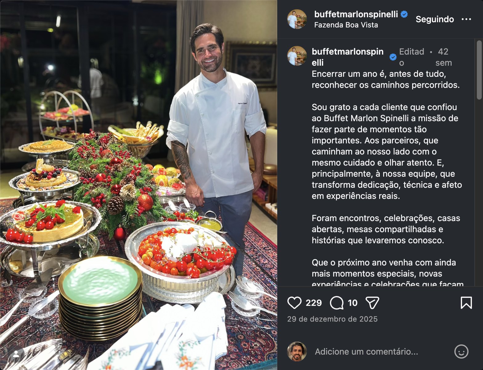 Carta de fim de ano do chef